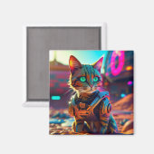 Cyberpunk Cat Kühlschrankmagnet (Vorderseite/Rückseite)