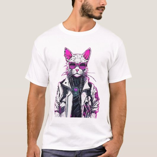 Cyberpunk Cat: Neon Outlaw T-Shirt (Vorderseite)