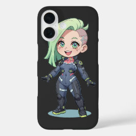 Cyberpunk Chibi Girl Green Hair iPhone 16 Hülle