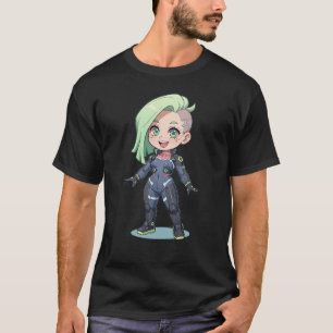 Cyberpunk Chibi Girl Green Hair T-Shirt
