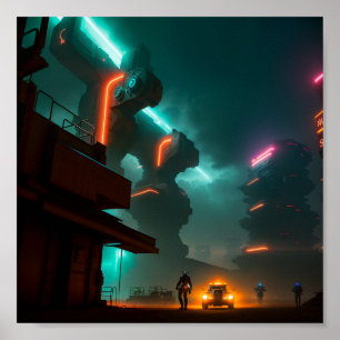Cyberpunk City at Night Poster