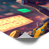 Cyberpunk-City-Neonlicht-Motorrad-Frau Poster (Ecke)