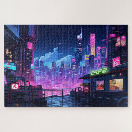 Cyberpunk City Night Café Puzzle