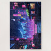 Cyberpunk City Night Café Puzzle (Vertikal)