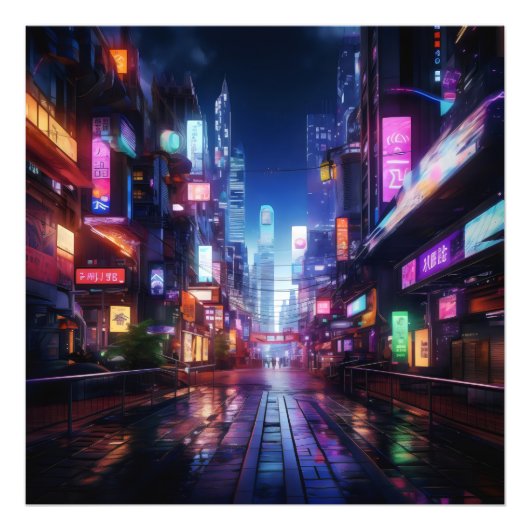 Cyberpunk City Night Fotodruck (Vorne)