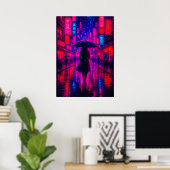 Cyberpunk City Night mit Neon Lights und Regenschi Poster (Heimbüro)