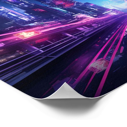Cyberpunk City Reflection Poster (Ecke)