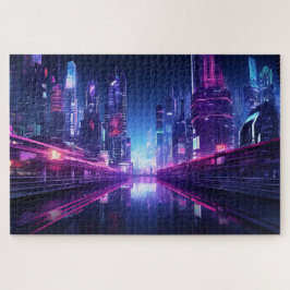 Cyberpunk City Reflection Puzzle