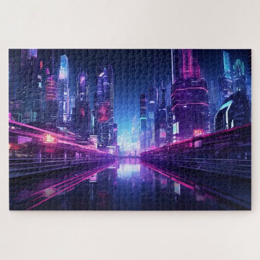 Cyberpunk City Reflection Puzzle (Horizontal)