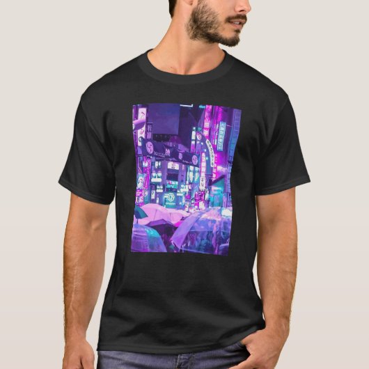Cyberpunk City Sci Fi Night Tokyo Japan Urban Noir T-Shirt (Vorderseite)