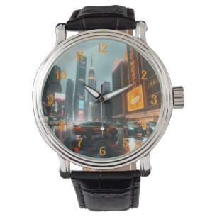 Cyberpunk City Skycrapper Cars Armbanduhr