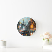 Cyberpunk City Skycrapper Cars Runde Wanduhr (Zuhause)