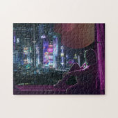 cyberpunk city skyline girl scifi synthwave puzzle (Horizontal)