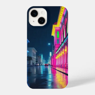 Cyberpunk City Street in der nächtlichen Telefonze iPhone 14 Hülle