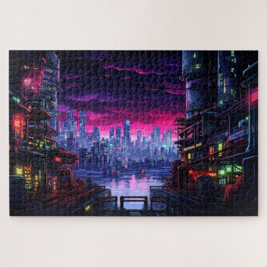 Cyberpunk City Waterfront Puzzle (Horizontal)