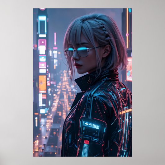 Cyberpunk Cityscape Poster Futuristische Weibliche (Vorne)