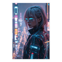 Cyberpunk Cityscape Poster Futuristische Weibliche