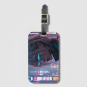 Cyberpunk Cityscape Poster Futuristische Weibliche Gepäckanhänger (Vorderseite Vertikal)