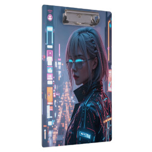 Cyberpunk Cityscape Poster Futuristische Weibliche Klemmbrett