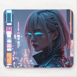 Cyberpunk Cityscape Poster Futuristische Weibliche Mousepad