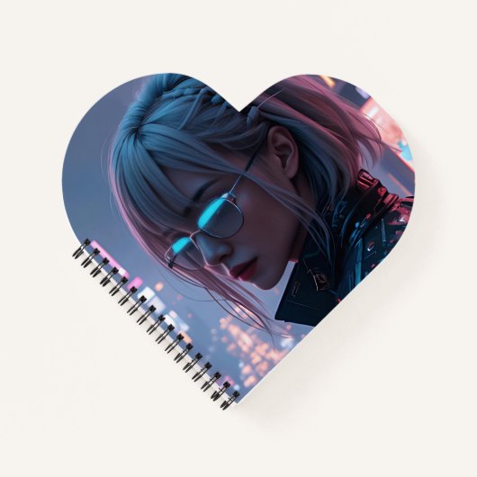 Cyberpunk Cityscape Poster Futuristische Weibliche Notizblock (Vorderseite)