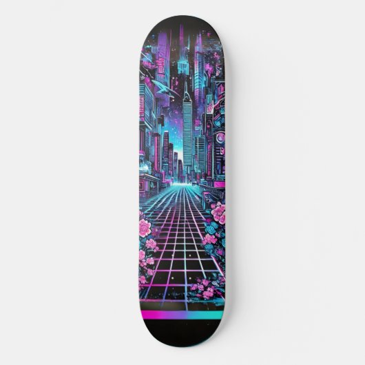 Cyberpunk Cityscape Skateboard Deck - Neon (Vorderseite)