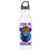 Cyberpunk Colorful Ai Highland Cow Edelstahlflasche (Vorderseite)