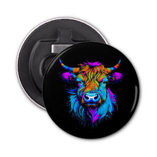 Cyberpunk Colorful Ai Highland Cow Flaschenöffner