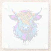Cyberpunk Colorful Ai Highland Cow Glasuntersetzer (Rückseite)