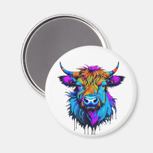 Cyberpunk Colorful Ai Highland Cow Magnet (Vorderseite/Rückseite)