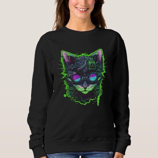 Cyberpunk Cool Cat Sweatshirt (Vorderseite)