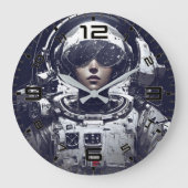 Cyberpunk Cosmic Navigator Wall Clock Große Wanduhr (Vorderseite)