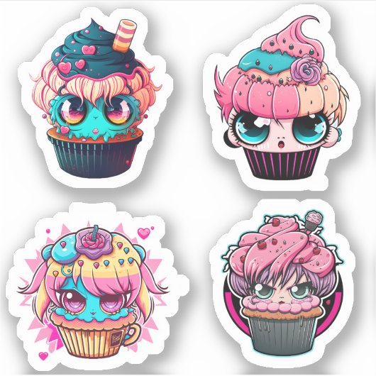 Cyberpunk-Cupcakes-Aufkleberpackung Aufkleber (Vorderseite)
