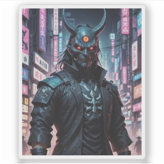Cyberpunk Demon Samurai Aufkleber (Vorderseite)