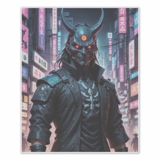 Cyberpunk Demon Samurai Aufkleber (Vorderseite)