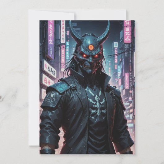 Cyberpunk Demon Samurai Einladung (Vorderseite)