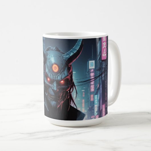 Cyberpunk Demon Samurai Kaffeetasse (VorderseiteRechts)