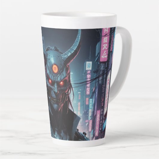 Cyberpunk Demon Samurai Milchtasse (Rechte Ecke)