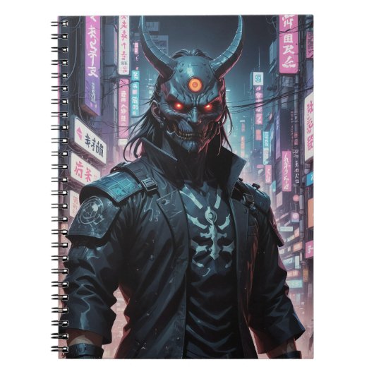 Cyberpunk Demon Samurai Notizblock (Vorderseite)