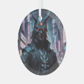 Cyberpunk Demon Samurai Ornament Aus Glas (Vorderseite links)
