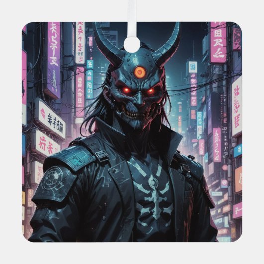 Cyberpunk Demon Samurai Ornament Aus Metall (Vorderseite)