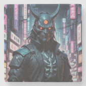 Cyberpunk Demon Samurai Steinuntersetzer (Vorderseite)