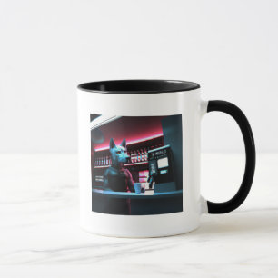 Cyberpunk Dog Barista AI Generierte Kunst Tasse