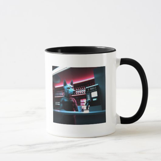 Cyberpunk Dog Barista AI Generierte Kunst Tasse (Rechts)