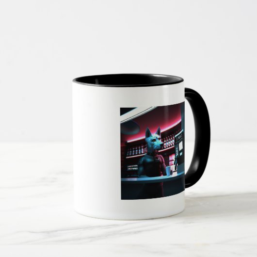 Cyberpunk Dog Barista AI Generierte Kunst Tasse (VorderseiteRechts)