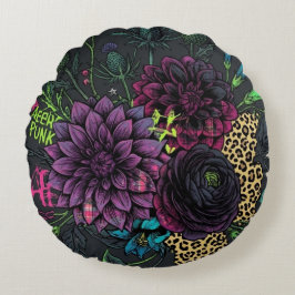 Cyberpunk Dunkle Floral Wurfkissen - Kantiger Punk Rundes Kissen