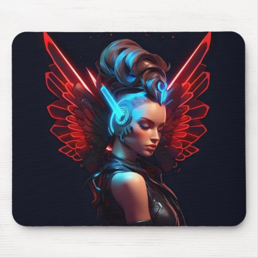 Cyberpunk-Engelsmädchen Mousepad (Vorne)