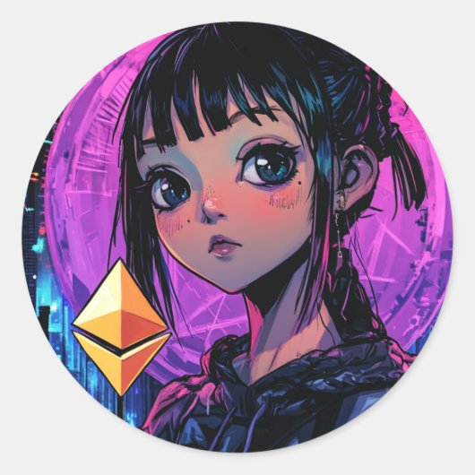 Cyberpunk Ethereum Waifu Anime Crypto Sticker (Vorderseite)