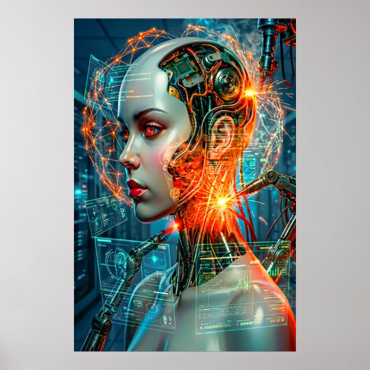 Cyberpunk Female Cyborg Neon Sci-Fi Tech Art Poster (Vorne)