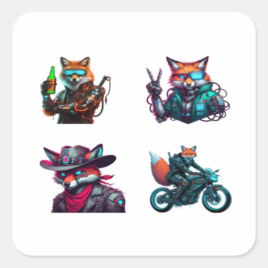 Cyberpunk Fox Funny 4 Pack Stickers (Vorderseite)